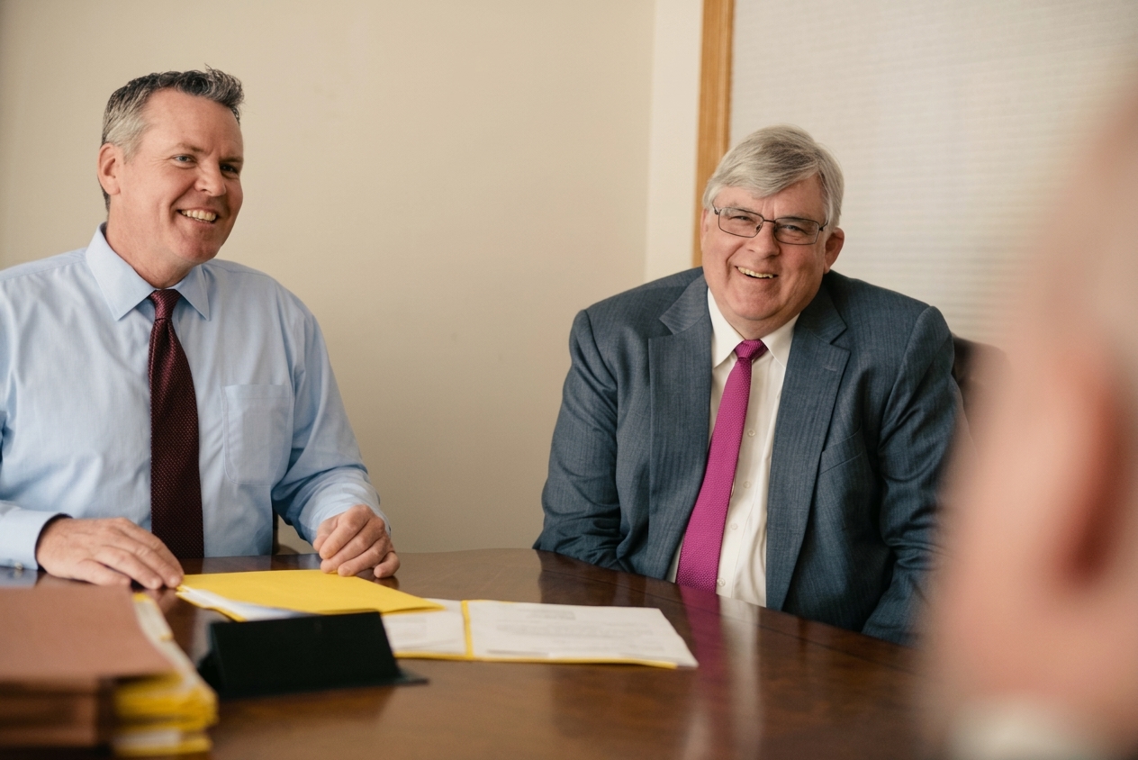 George K. Rahdert and Steve Mortimer at the conference table, 2018