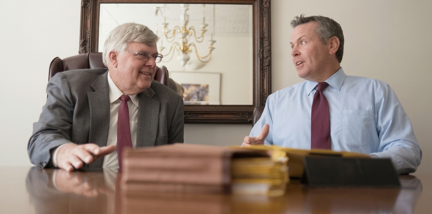 Founder George K. Rahdert and partner Steve Mortimer at the conference table